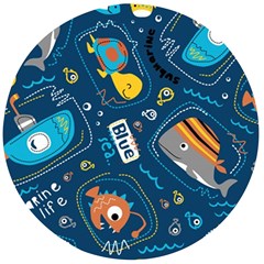 Seamless Pattern Vector Submarine With Sea Animals Cartoon Wooden Bottle Opener (Round)