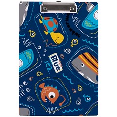 Seamless Pattern Vector Submarine With Sea Animals Cartoon A4 Acrylic Clipboard