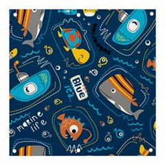 Seamless Pattern Vector Submarine With Sea Animals Cartoon Banner and Sign 3  x 3 