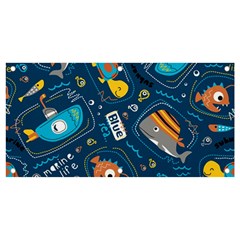 Seamless Pattern Vector Submarine With Sea Animals Cartoon Banner And Sign 4  X 2 