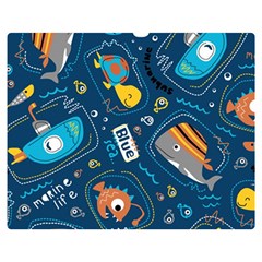 Seamless Pattern Vector Submarine With Sea Animals Cartoon Premium Plush Fleece Blanket (medium) by Bedest