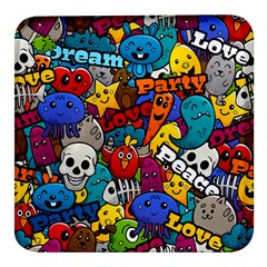 Graffiti Characters Seamless Pattern Square Glass Fridge Magnet (4 Pack) by Bedest