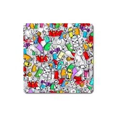 Graffity Characters Seamless Pattern Art Square Magnet by Bedest