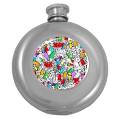 Graffity Characters Seamless Pattern Art Round Hip Flask (5 Oz) by Bedest