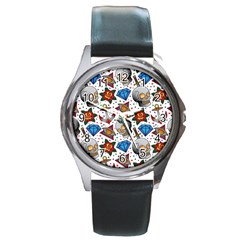 Full Color Flash Tattoo Patterns Round Metal Watch by Bedest