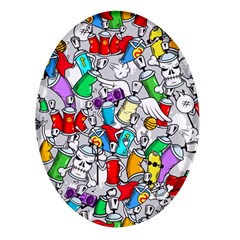 Graffity Characters Seamless Pattern Art Oval Glass Fridge Magnet (4 Pack)