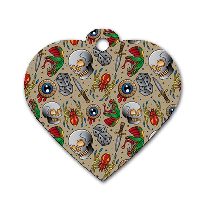 Tattoo Pattern Dog Tag Heart (One Side)