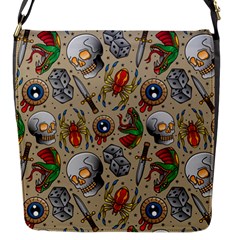 Tattoo Pattern Flap Closure Messenger Bag (s) by Bedest