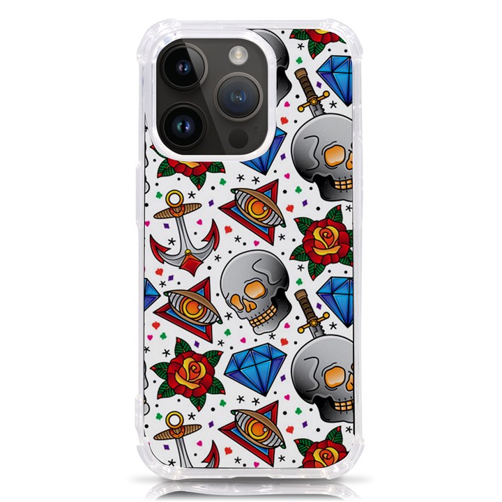 Full Color Flash Tattoo Patterns iPhone 14 Pro TPU UV Print Case