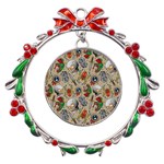 Tattoo Pattern Metal X mas Wreath Ribbon Ornament Front