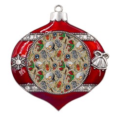 Tattoo Pattern Metal Snowflake And Bell Red Ornament by Bedest