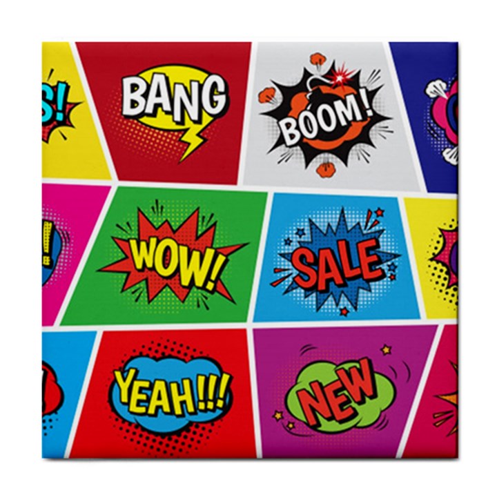 Pop Art Comic Vector Speech Cartoon Bubbles Popart Style With Humor Text Boom Bang Bubbling Expressi Tile Coaster