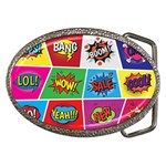 Pop Art Comic Vector Speech Cartoon Bubbles Popart Style With Humor Text Boom Bang Bubbling Expressi Belt Buckles Front