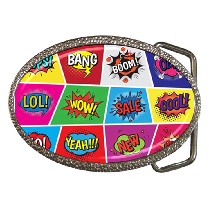 Pop Art Comic Vector Speech Cartoon Bubbles Popart Style With Humor Text Boom Bang Bubbling Expressi Belt Buckles