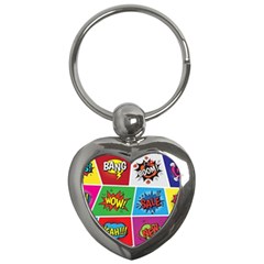 Pop Art Comic Vector Speech Cartoon Bubbles Popart Style With Humor Text Boom Bang Bubbling Expressi Key Chain (heart) by Bedest