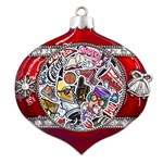 Vintage College Colorful Seamless Pattern Metal Snowflake And Bell Red Ornament Front