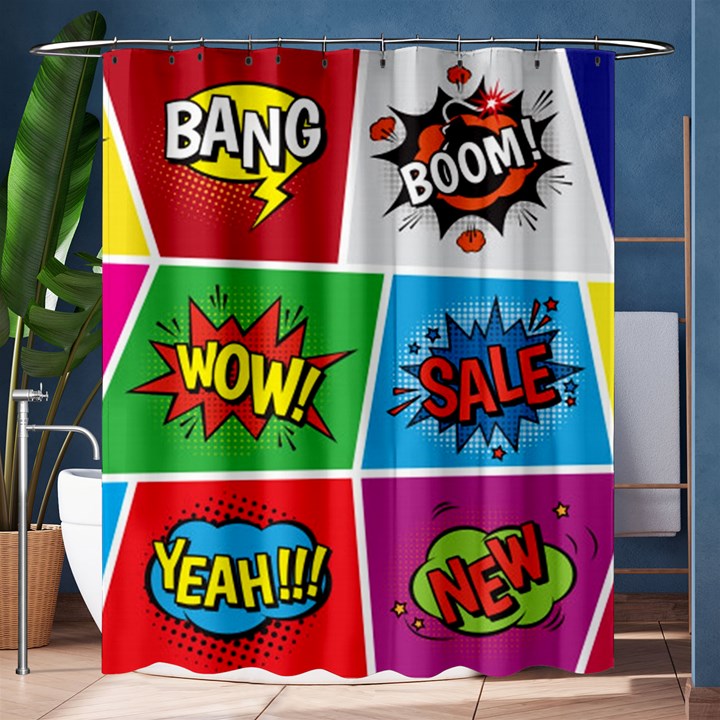 Pop Art Comic Vector Speech Cartoon Bubbles Popart Style With Humor Text Boom Bang Bubbling Expressi Shower Curtain 60  x 72  (Medium) 