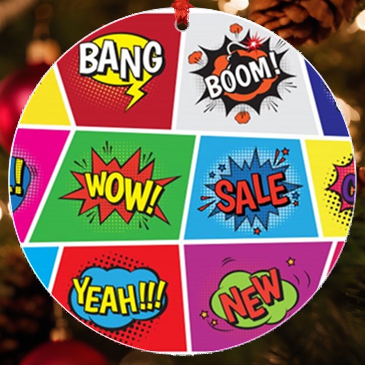 Pop Art Comic Vector Speech Cartoon Bubbles Popart Style With Humor Text Boom Bang Bubbling Expressi UV Print Acrylic Ornament Round