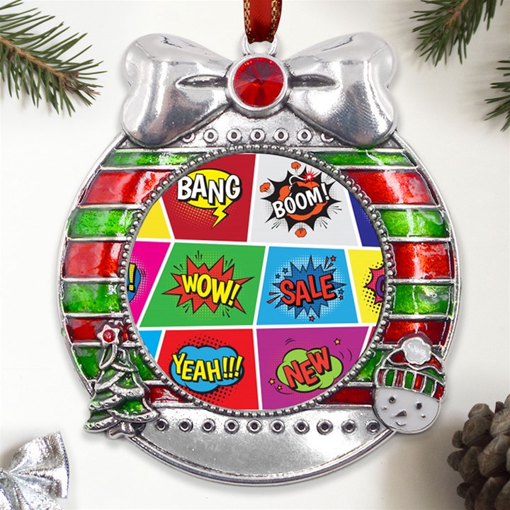 Pop Art Comic Vector Speech Cartoon Bubbles Popart Style With Humor Text Boom Bang Bubbling Expressi Metal X Mas Ribbon With Red Crystal Round Ornament