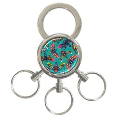 Vintage Colorful Insects Seamless Pattern 3-ring Key Chain by Bedest