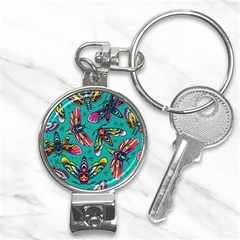 Vintage Colorful Insects Seamless Pattern Nail Clippers Key Chain by Bedest