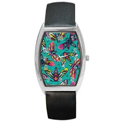 Vintage Colorful Insects Seamless Pattern Barrel Style Metal Watch by Bedest