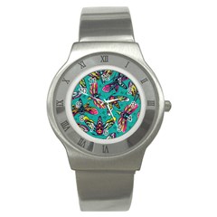 Vintage Colorful Insects Seamless Pattern Stainless Steel Watch by Bedest