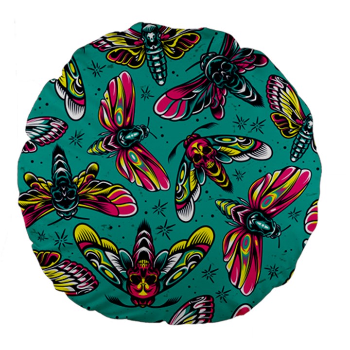 Vintage Colorful Insects Seamless Pattern Large 18  Premium Flano Round Cushions