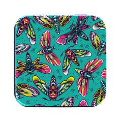 Vintage Colorful Insects Seamless Pattern Square Metal Box (black)