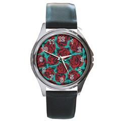 Vintage Floral Colorful Seamless Pattern Round Metal Watch by Bedest