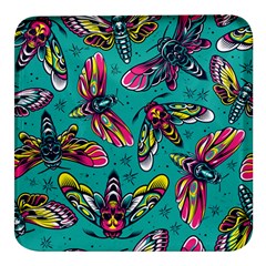 Vintage Colorful Insects Seamless Pattern Square Glass Fridge Magnet (4 Pack) by Bedest