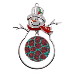 Vintage Floral Colorful Seamless Pattern Metal Snowman Ornament by Bedest