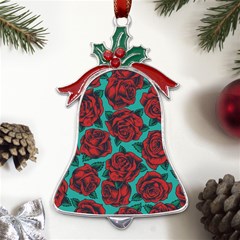 Vintage Floral Colorful Seamless Pattern Metal Holly Leaf Bell Ornament by Bedest