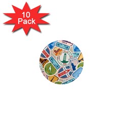 Travel Pattern Immigration Stamps Stickers With Historical Cultural Objects Travelling Visa Immigran 1  Mini Magnet (10 Pack)  by Bedest