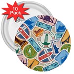 Travel Pattern Immigration Stamps Stickers With Historical Cultural Objects Travelling Visa Immigran 3  Buttons (10 pack)  Front