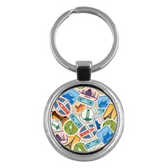 Travel Pattern Immigration Stamps Stickers With Historical Cultural Objects Travelling Visa Immigran Key Chain (round) by Bedest