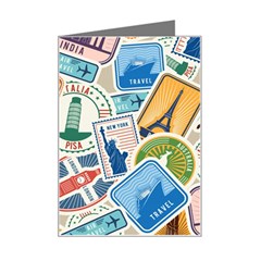 Travel Pattern Immigration Stamps Stickers With Historical Cultural Objects Travelling Visa Immigran Mini Greeting Card by Bedest