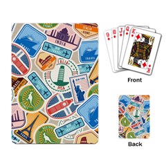 Travel Pattern Immigration Stamps Stickers With Historical Cultural Objects Travelling Visa Immigran Playing Cards Single Design (rectangle) by Bedest