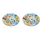 Travel Pattern Immigration Stamps Stickers With Historical Cultural Objects Travelling Visa Immigran Cufflinks (Oval) Front(Pair)