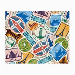 Travel Pattern Immigration Stamps Stickers With Historical Cultural Objects Travelling Visa Immigran Small Glasses Cloth (2 Sides) by Bedest