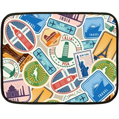 Travel Pattern Immigration Stamps Stickers With Historical Cultural Objects Travelling Visa Immigran Fleece Blanket (mini) by Bedest