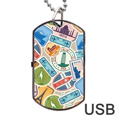 Travel Pattern Immigration Stamps Stickers With Historical Cultural Objects Travelling Visa Immigran Dog Tag Usb Flash (one Side) by Bedest