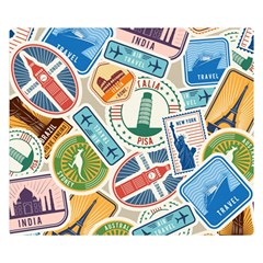 Travel Pattern Immigration Stamps Stickers With Historical Cultural Objects Travelling Visa Immigran Two Sides Premium Plush Fleece Blanket (small) by Bedest