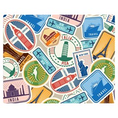 Travel Pattern Immigration Stamps Stickers With Historical Cultural Objects Travelling Visa Immigran Two Sides Premium Plush Fleece Blanket (medium) by Bedest