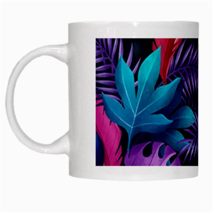 Background With Violet Blue Tropical Leaves White Mug