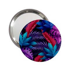 Background With Violet Blue Tropical Leaves 2 25  Handbag Mirrors by Bedest