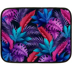 Background With Violet Blue Tropical Leaves Two Sides Fleece Blanket (mini) by Bedest