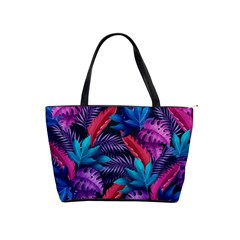 Background With Violet Blue Tropical Leaves Classic Shoulder Handbag by Bedest