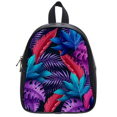 Background With Violet Blue Tropical Leaves School Bag (small) by Bedest