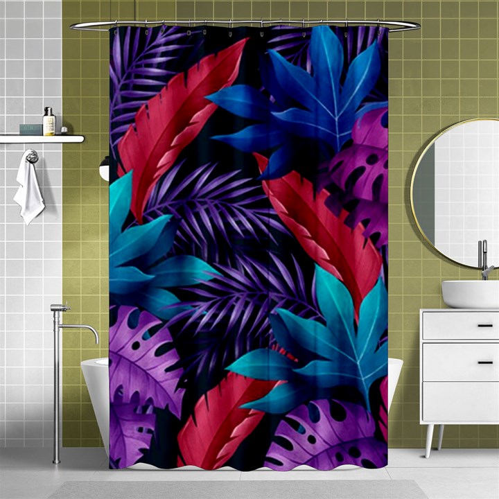 Background With Violet Blue Tropical Leaves Shower Curtain 48  x 72  (Small) 